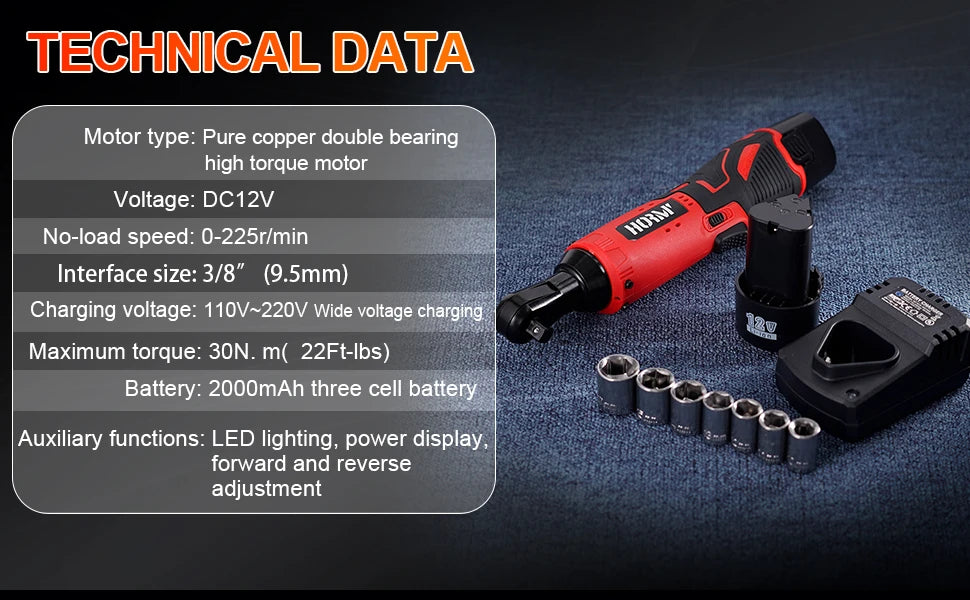 12V Cordless Electric Screwdriver Wrench 3/8 Inch Right Angle Ratchet Wrench Impact Drill Removal Screw Nut Car Repair Tool