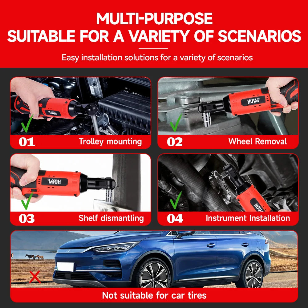 12V Cordless Electric Screwdriver Wrench 3/8 Inch Right Angle Ratchet Wrench Impact Drill Removal Screw Nut Car Repair Tool